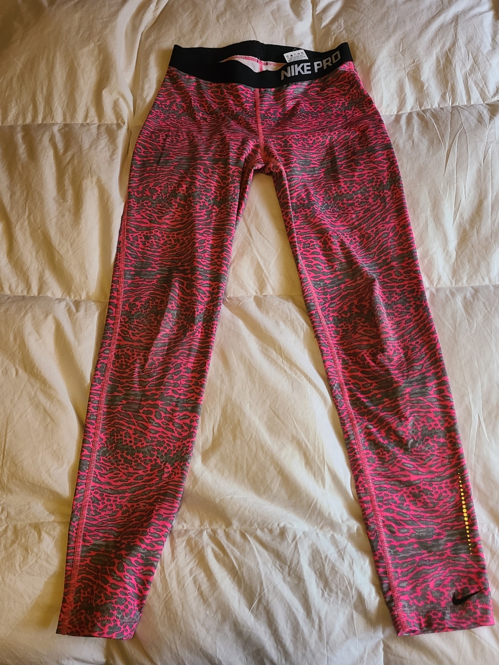 Nike Pink and Gray Patterned Pro Girls' Leggings